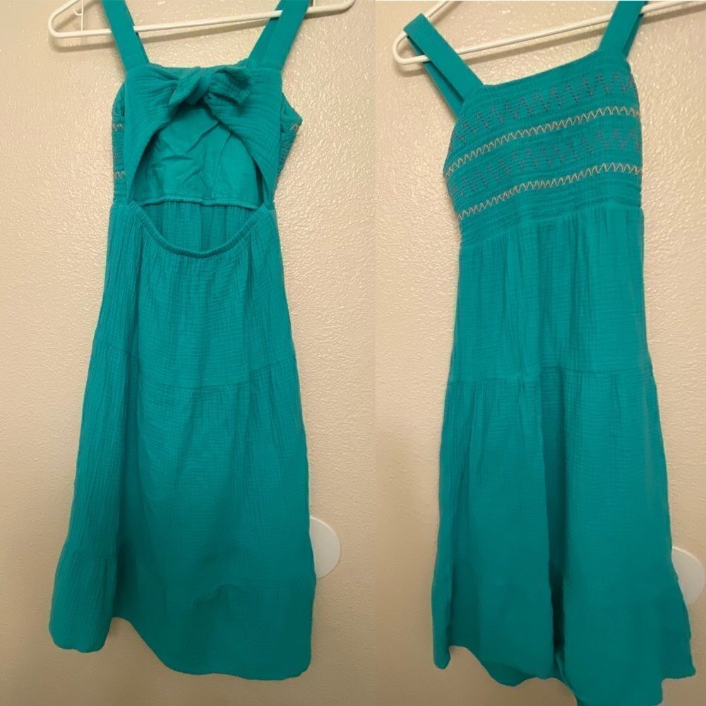 Cat & Jack long maxi tiered aqua blue smocked open back Sun dress gauze M 7/8